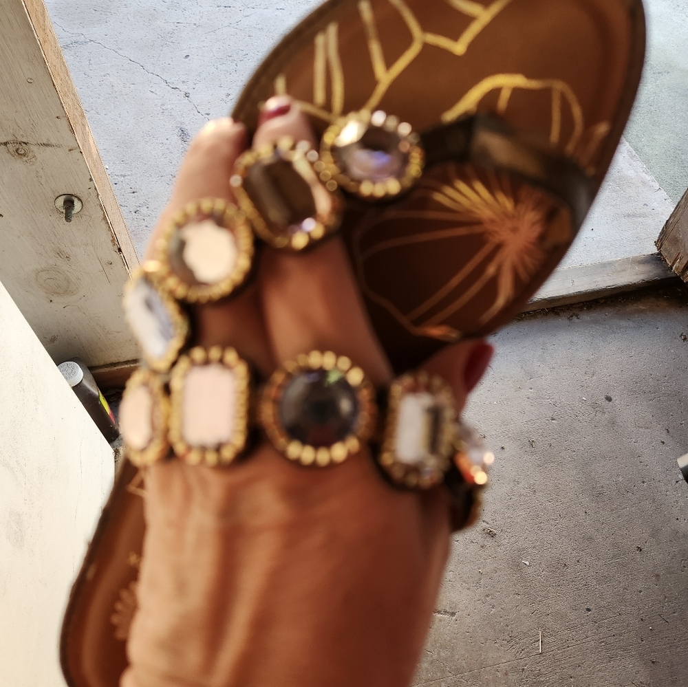 Yellow Box Sandals with stones size 7